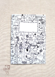 lined A6 notebook with black and white critter illustrations