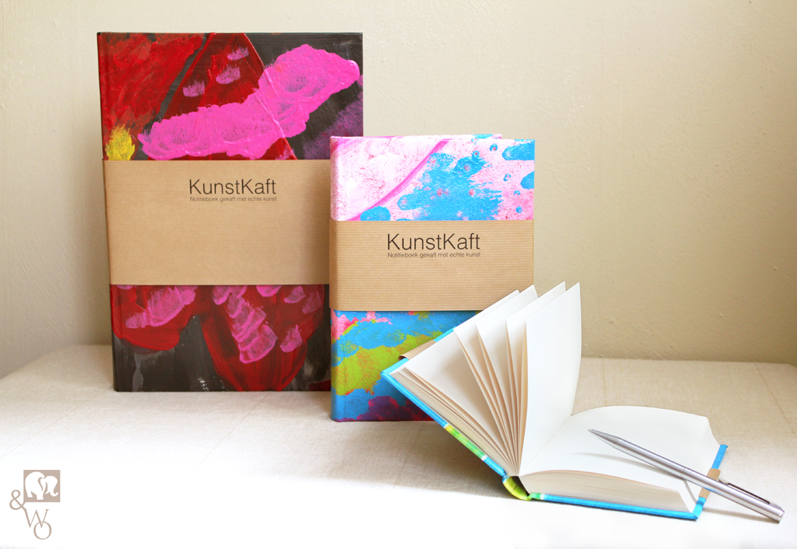 three different sized unlined notebooks with a colorful cover made from real paintings.
